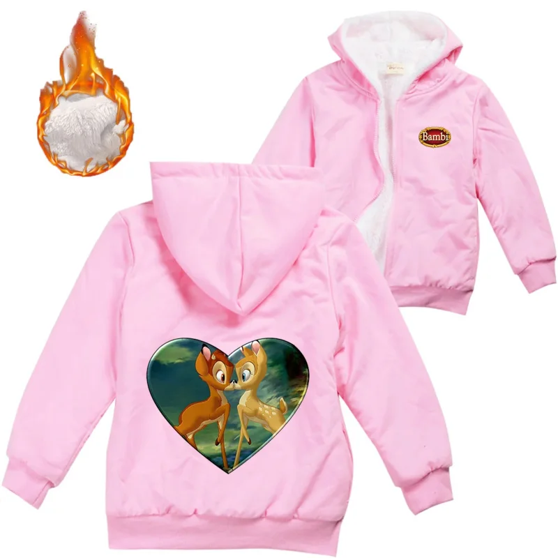 Bambi jaqueta de inverno quente para meninos meninas com zíper casaco infantil engrossar suéter com capuz agasalhos infantis