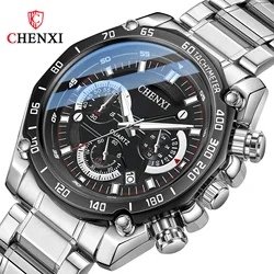 CHENXI 929A Men's Quartz Watch Cool Business Real Three Eyes Calendar Luxury Stainless Steel Waterproof Luminous Male Watches