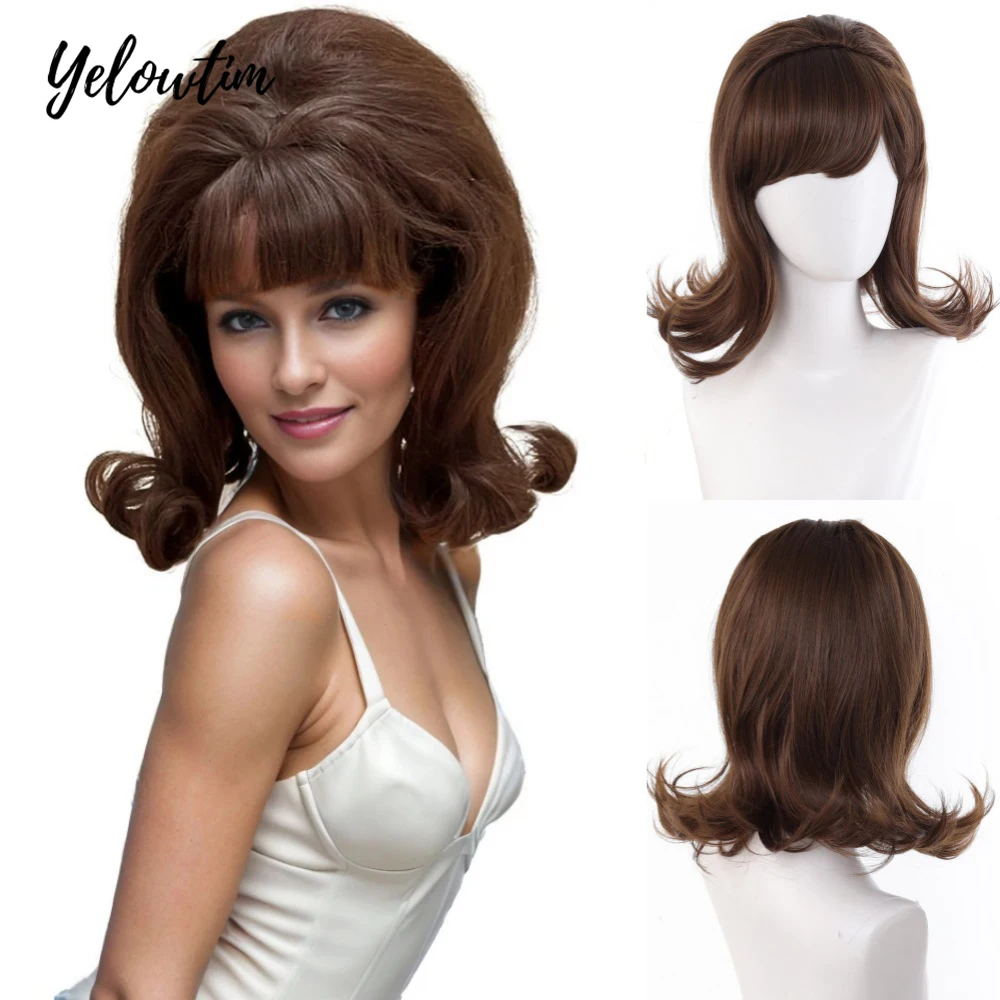 

Short Wavy Honey Brown Copper Synthetic Wigs with Bangs Cosplay Lolita Bob Wig for Women Afro Daily Natural Heat Resistant Hair