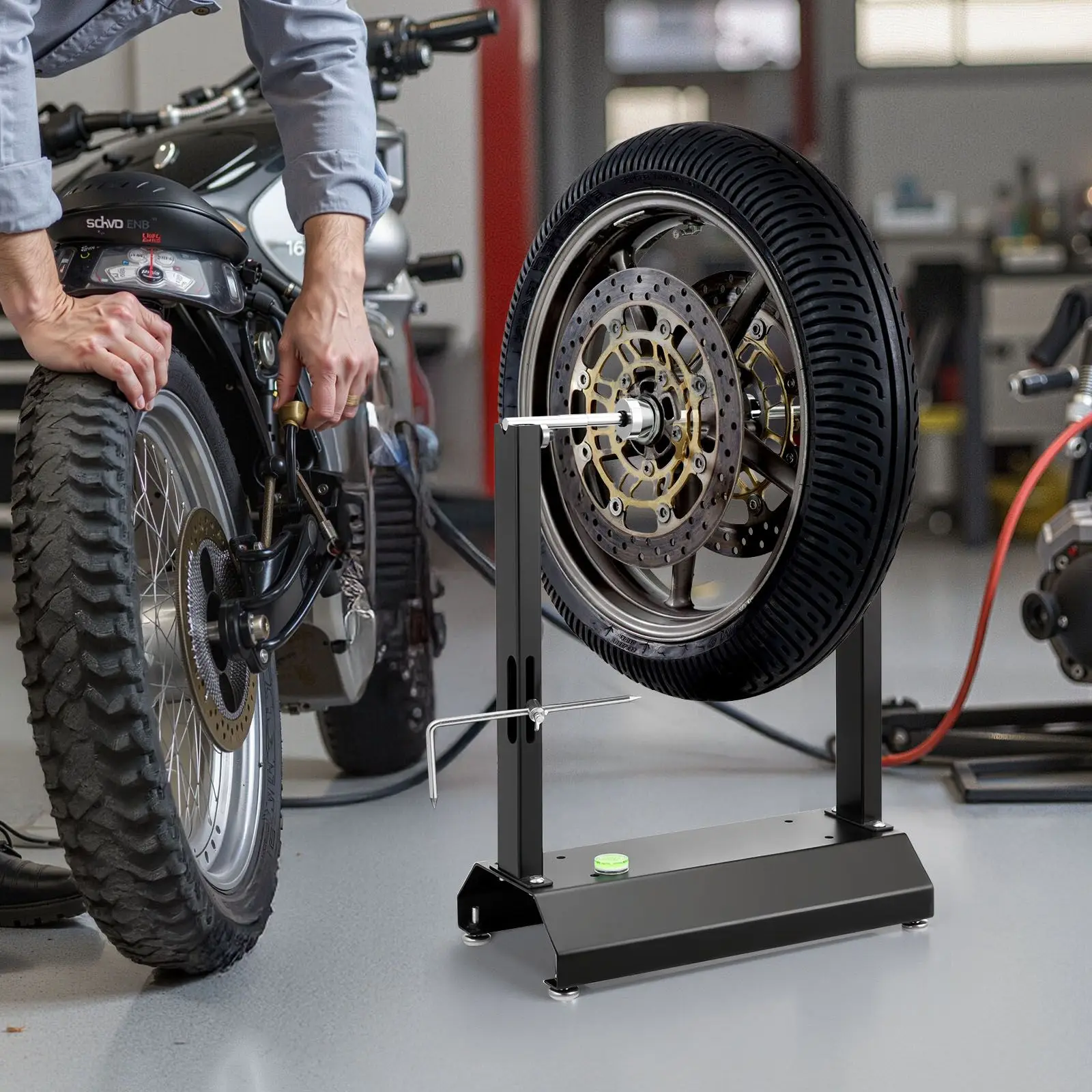 Motorcycle Wheel Balancer, 88.2 lbs Capacity, Tire Balancer & Truing Stand with Adjustable Centering Cones and Truing Pointer, Balancing Tools for Most Motorcycles & Bicycles, 32-Inch Wheel Dia
