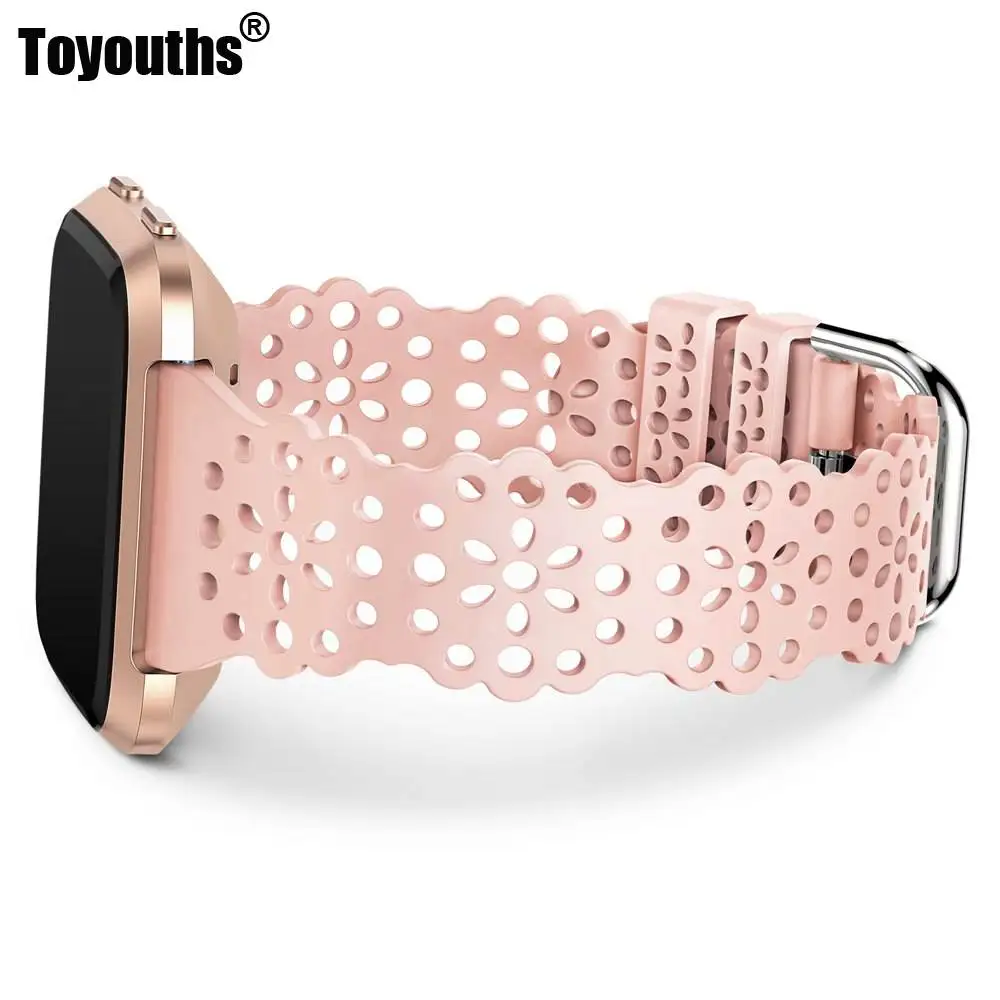 TOYOUTHS Lace Silicone Band for Fitbit Versa 2 Flower Cut-Outs Sport Solo Loop Strap for Versa/Versa Lite/Versa SE