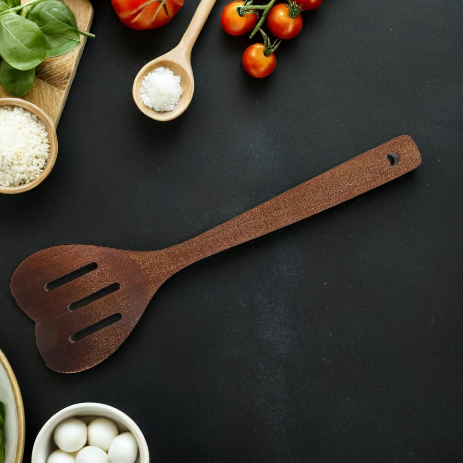 

Acacia Wood Heart Shaped Slotted Spoon Long Handle Kitchen Ladle Cooking Utensils Food Colander Wooden Serving Spoon