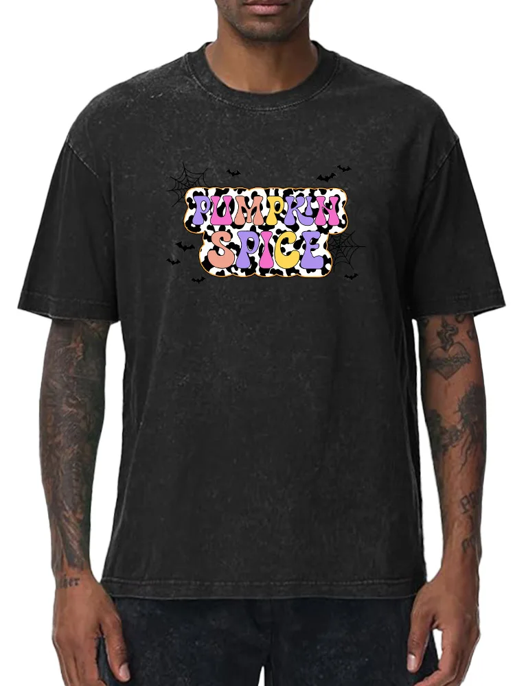 

Spider Web 230g Heavy Cotton Washed Oversized T-Shirt for Men Thanksgiving Graphic Tee Retro Casual Top