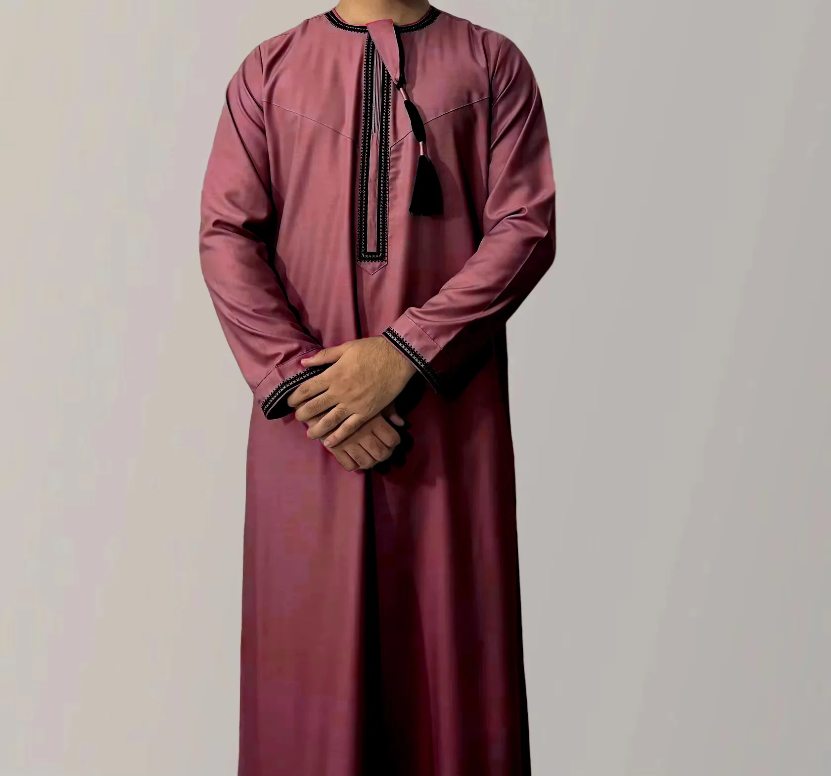 New Arabian Style Robe, Solid Color Round Neck Embroidered Thick Tassel, A Must-have for Saudi Men Agbada African Agbada for Men