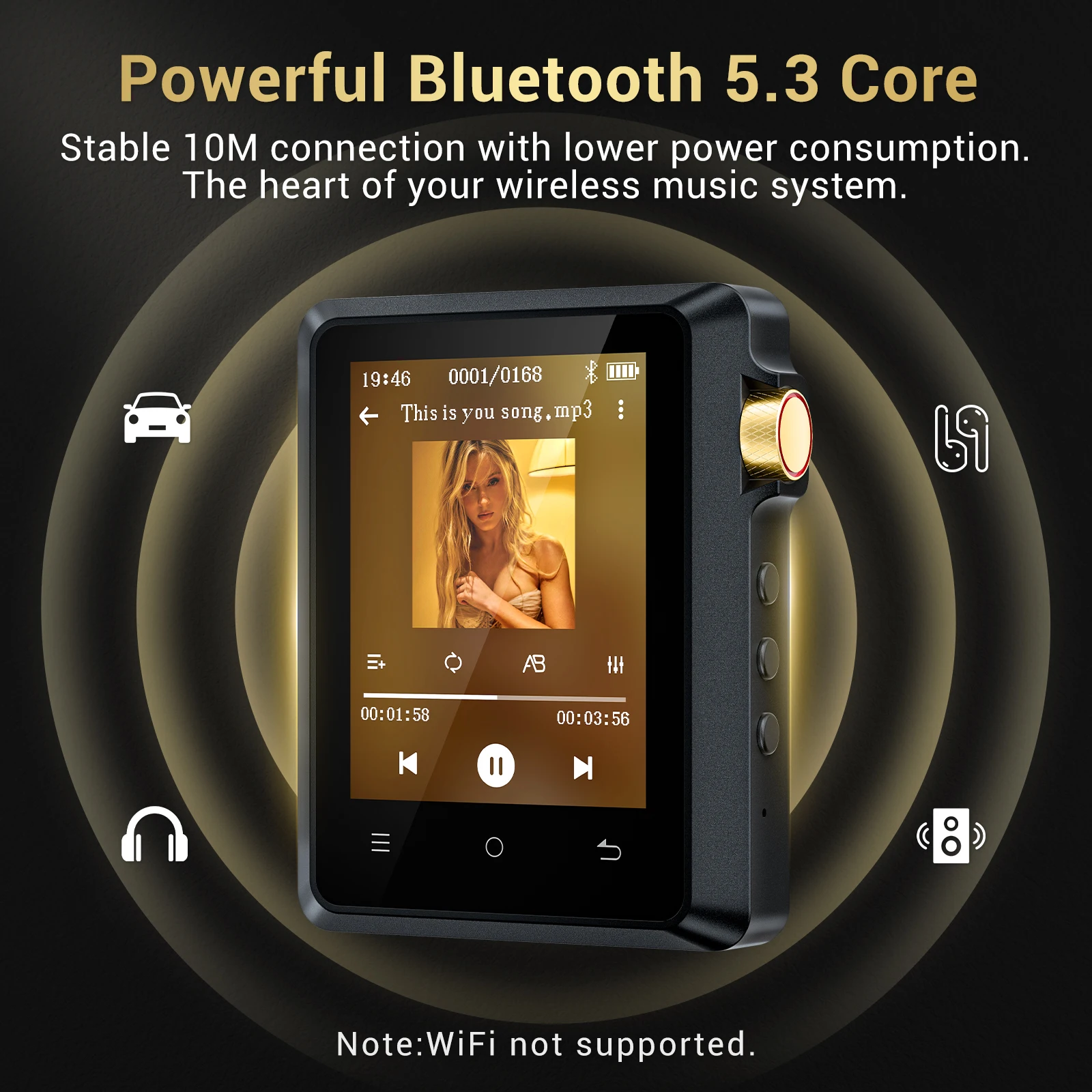 HiFi Lossless Bluetooth 5.3 64GB MP3 Player Hi-Res Sound Portable Music Player 3.5mm Jack Long Battery Life 256GB TF Expandable