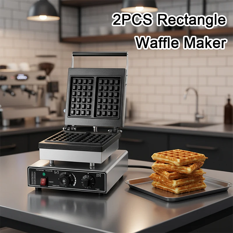 New Electric Dual Temperature Control Stainless Steel Body Waffle Maker with Adjustable Thermostat and Timer Easy to Operate