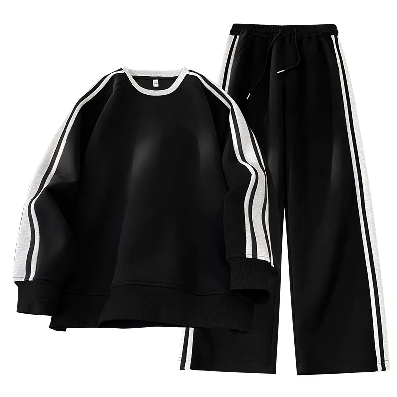 

Spring Patchwork Tracksuit Men 2pcs Sets Hoodies Wide Leg Pants Men's Loose Hip Hop Sportswear Pullover Trousers Y2k Streetwear