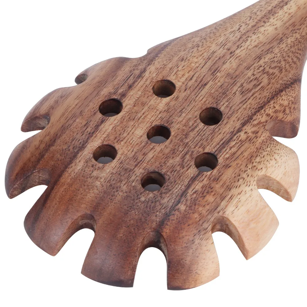 Food Grade Teak Cooking Spoon Handmade Strainer with Teeth Wooden Noodle Colander Italian Style Comfortable