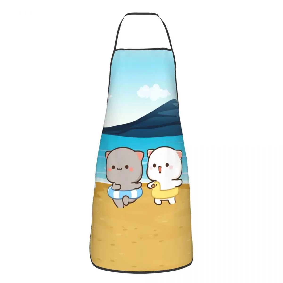 Cute Peach And Goma Playing On The Beach Apron for Men Women Unisex Adult Chef Kitchen Cooking Couple Mochi Cat Tablier Cuisine