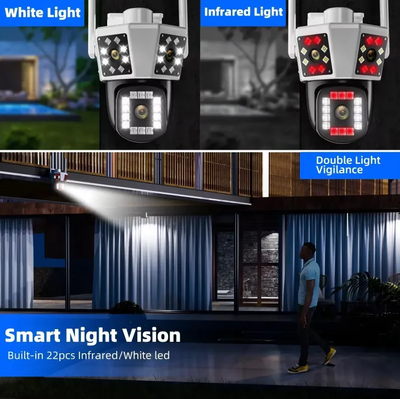 Imagem -05 - Wifi Câmera de Três Lentes Ptz hd ao ar Livre Cctv Câmera de Vigilância Três Tela Rastreamento Automático 4k Lente Dupla Wirelss à Prova Impermeável Água 6k ip