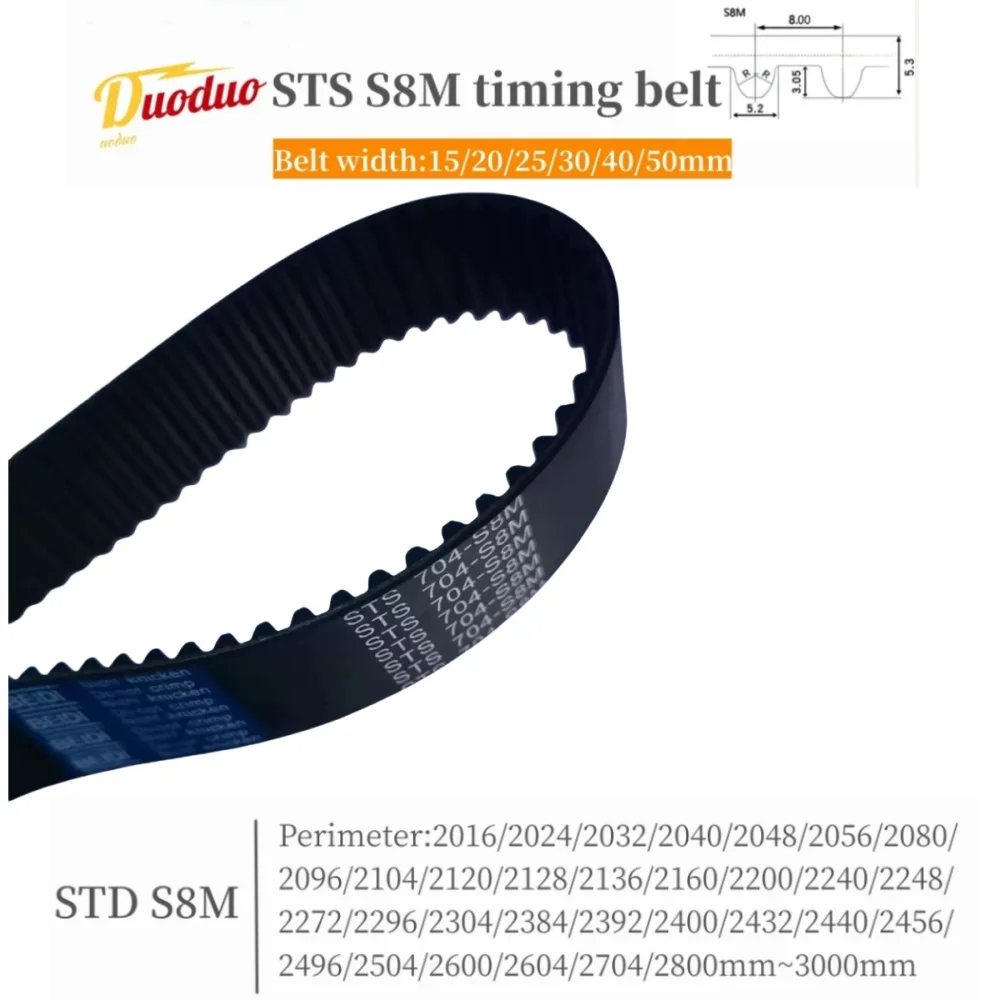 

1pc STS S8M Rubber Timing Belt Length 1520 1528 1544 1552 1568 1576mm-2000mm Width 15 20 25 25 30 40 50mm Loop Synchronous Belt,