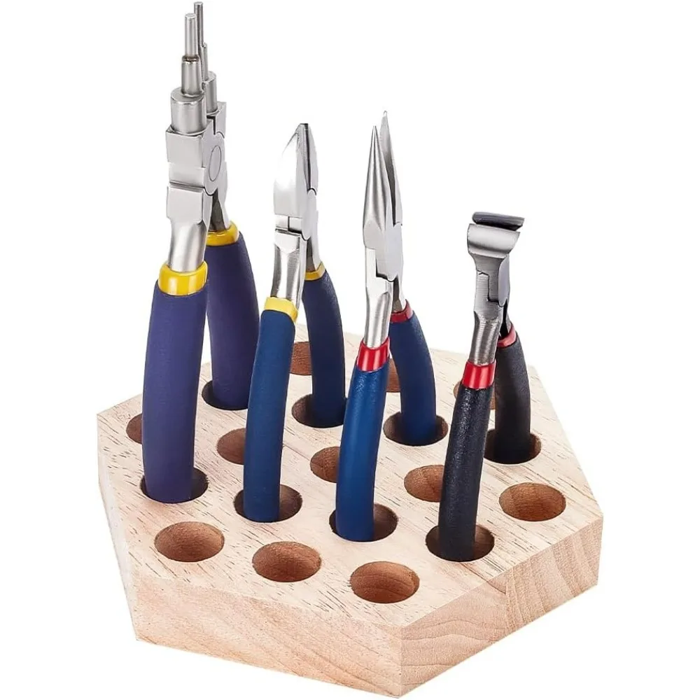 1 Stück Holz-Sechskant-Zangen, 19-Loch-Aufbewahrungsplatte, 4,9 x 5,6 x 0,9 Zoll, Holzständer, Zangenständer, Halter für Zangen, Lagerung und Verwaltung