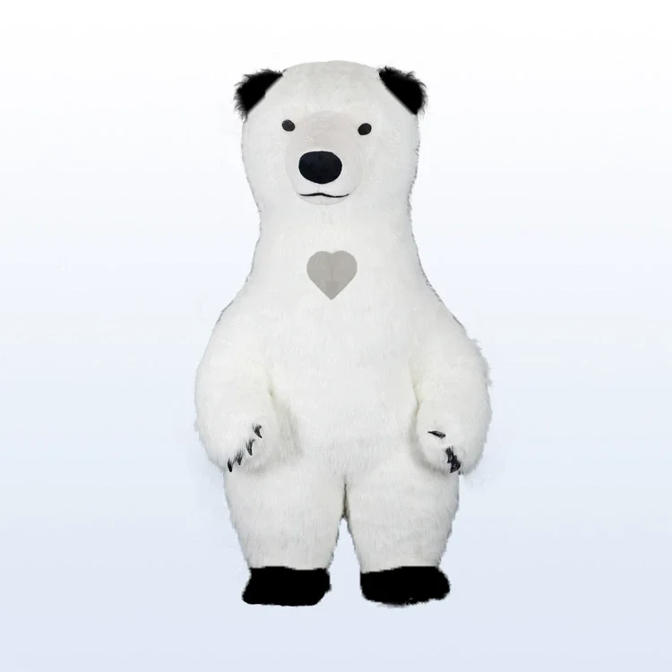 

Надувной костюм талисмана белого медведя с черными ушками, мультяшная прогулочная одежда, уличная забавная вечеринка, ролевые игры, плюшевая кукла, необычные костюмы