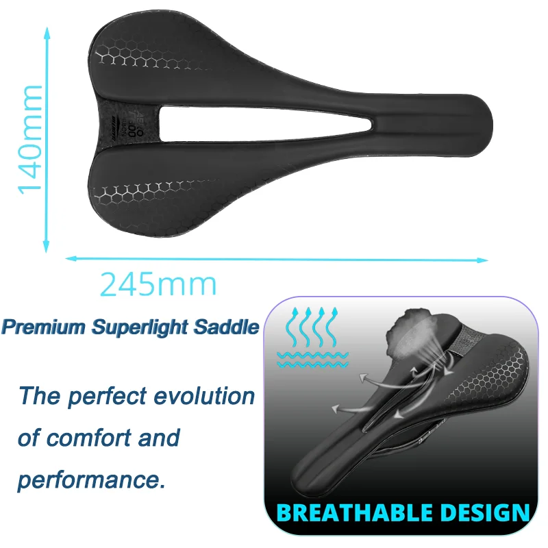 

Ultralight Weight 110g Open Saddle SIZE 245MMX140MM for Mountain/Road Bike Advanced Aircraft Box Packaging Bike Accessories