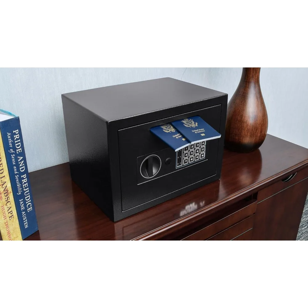 Caja fuerte para efectivo y correo de carga frontal con capacidad de 0,57 pies cúbicos, cerradura PIN para múltiples usuarios, construcción de acero