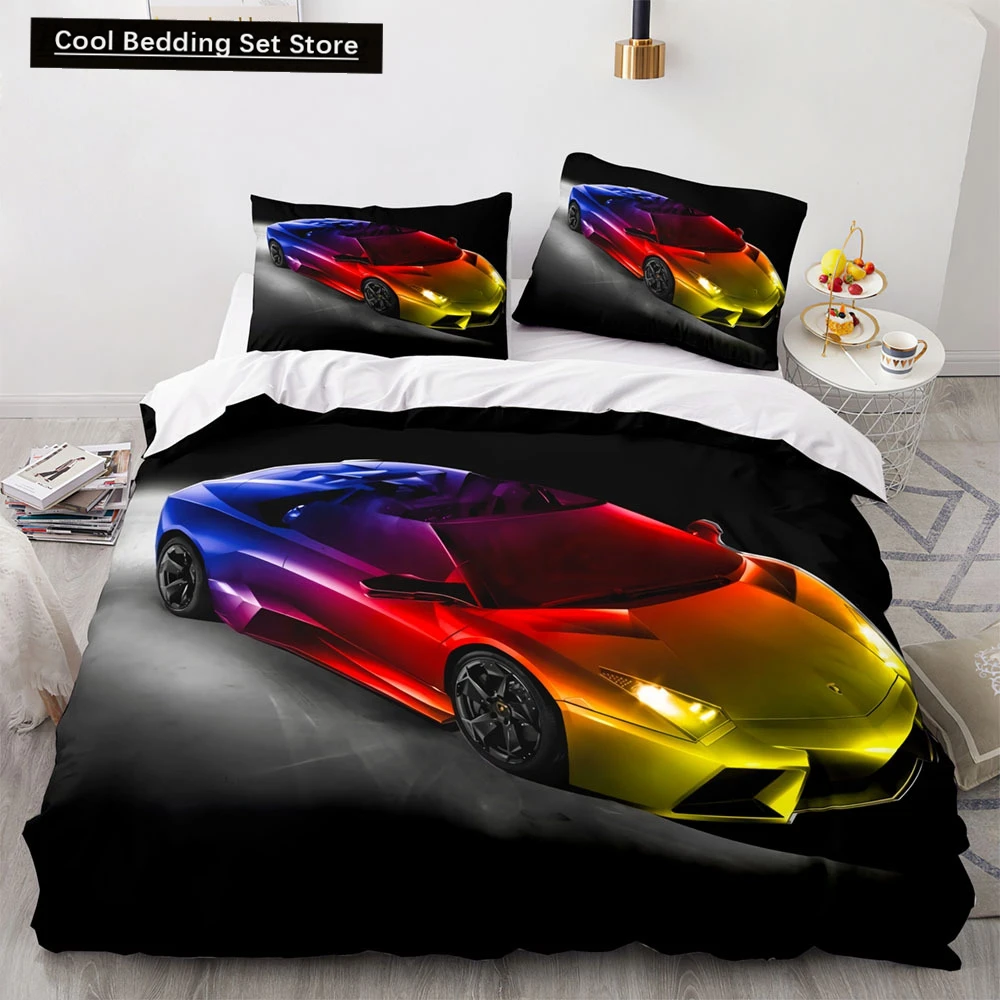 

Sports Car King Queen Duvet Cover Cool Colorful Supercar Pattern Bedding Set for Men Adult Race Car 2/3pcs Polyester Quilt Cover