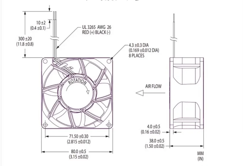 Ventola di raffreddamento industriale per server inverter violento da 80 mm CC 24 V 80x80x38 mm