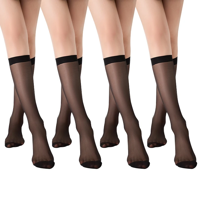 

4 Pairs Sheer Socks Solid Color Nylon Calf Socks Summer Women‘s Breathable Ultra-Thin Medium Stockings Anti-Slip