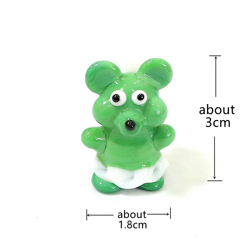 Cute Mini Glass Mouse Figurine Ornament Japanese Style Cartoon Animal Rat Statue for Home Desktop Indoor Room Fairy Garden Decor