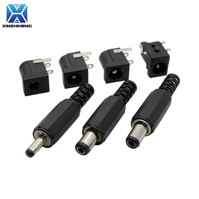 ​​10pcs DC-005 DC Power Jack Connector Combo Male Plug&Female Socket 5.5x2.1/2.5mm ＆ 3.5x1.3mm Right Angle PCB Mount Terminal​​
