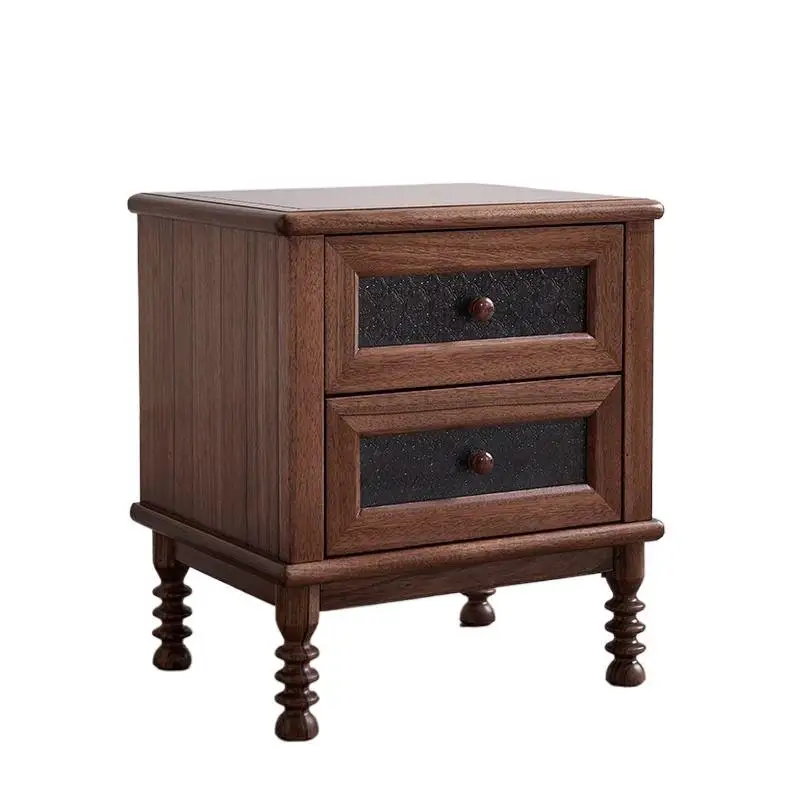 

American retro walnut bedside table solid wood home simple storage antique locker bedroom bedside cabinet drawer