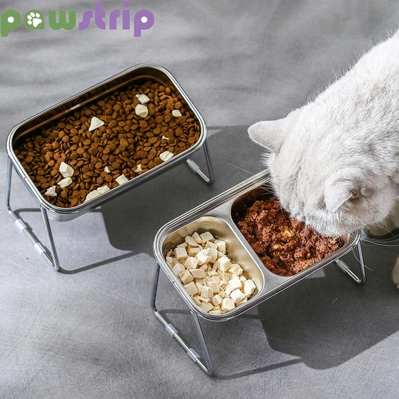 Stainless Steel Elevated Cat Bowls Non-slip Durable Cat Dog  Food Water Feeding Dish Pet Neck Protector Bowl Pet Accessories