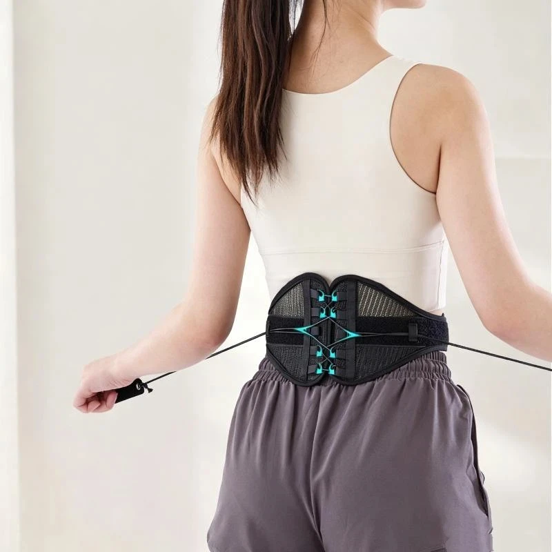 【R】Adjustable Lace Up Lumbar Support Belt Breathable Mesh Waist Brace For Back Pain Relief And Posture Correction
