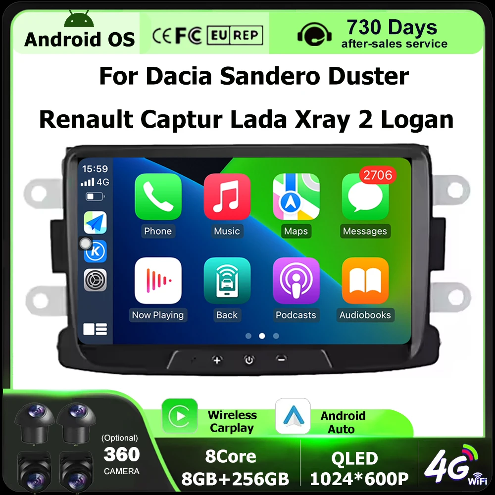 Radio Multimedia para Auto con GPS y Navegación para Dacia Sandero, Duster, Renault Captur, Lada Xray 2, Logan, Android 16, Auto Carplay, BT