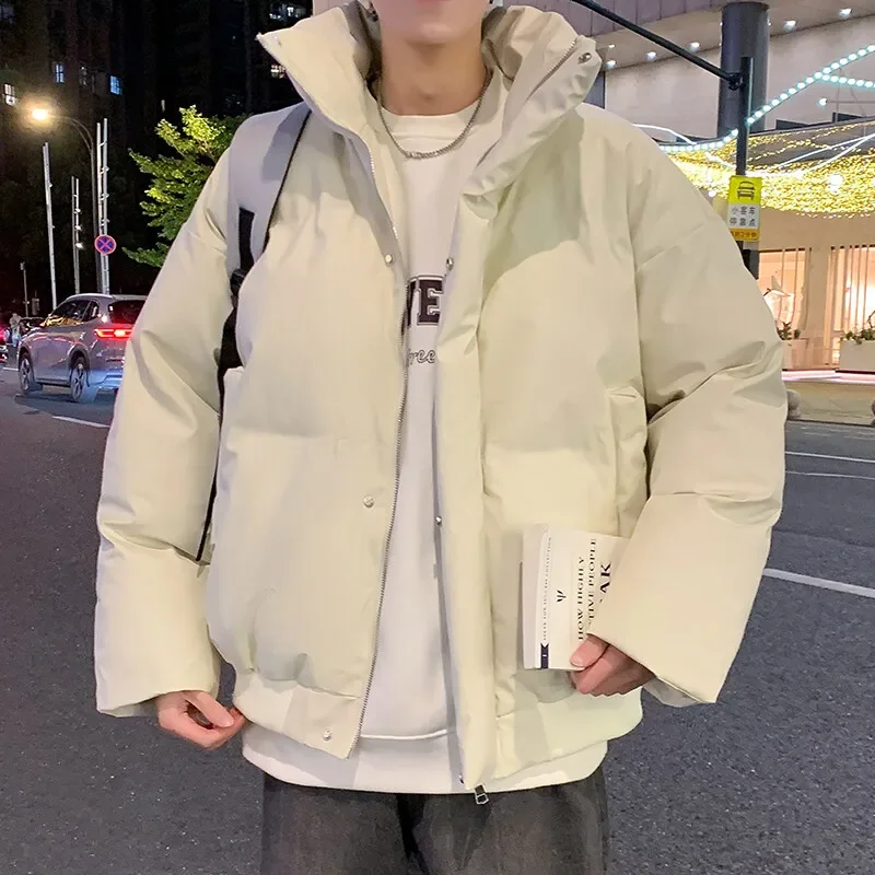 Effen kleur heren katoenen gewatteerde jas 2025, winter casual dikke parka's, jeugd streetwear, winddichte warme jas, outdoor topkleding