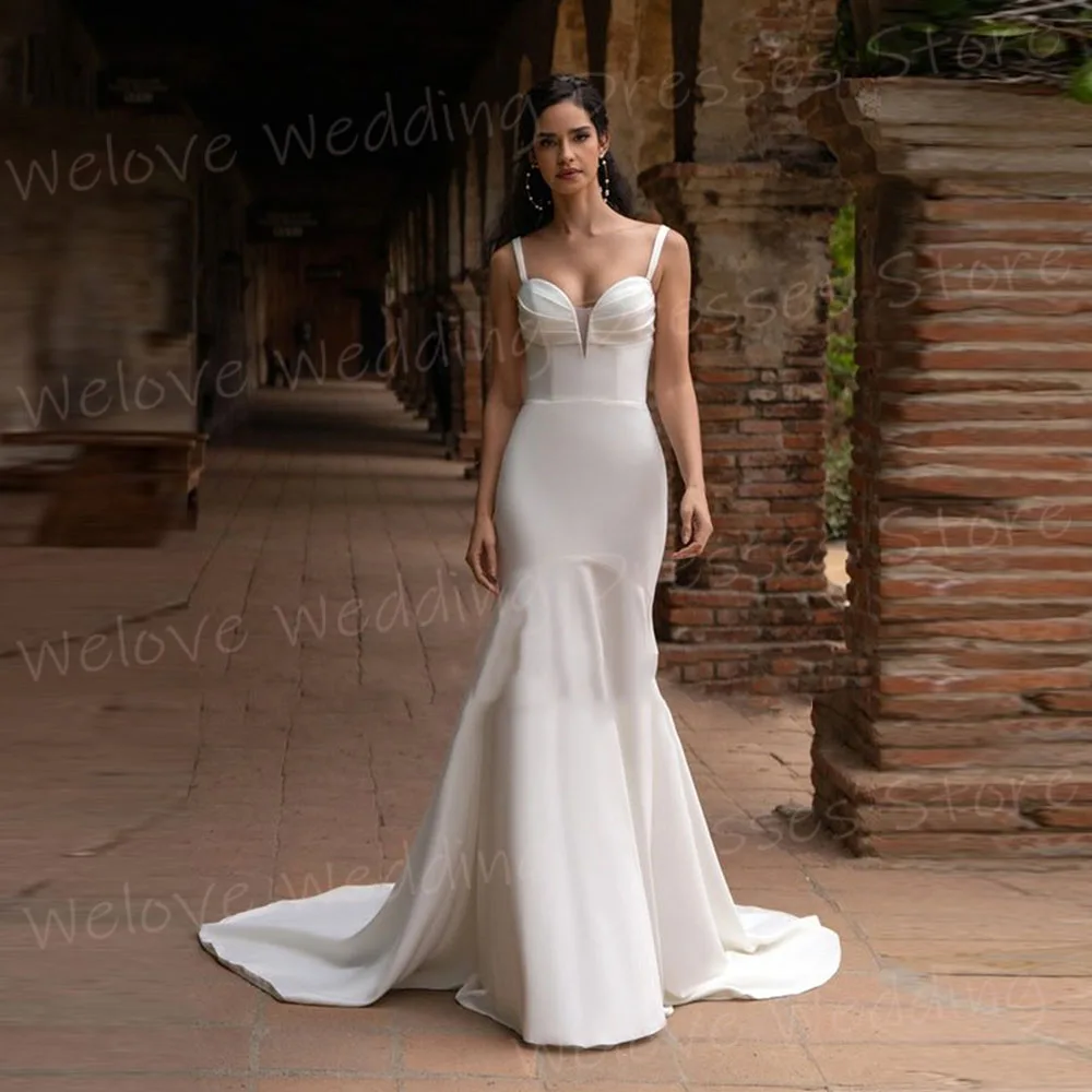 Elegant Mermaid Women's Wedding Dresses Sexy Spaghetti Straps Customized Bride Gowns Sleeveless Backless Vestidos De Novia Boda