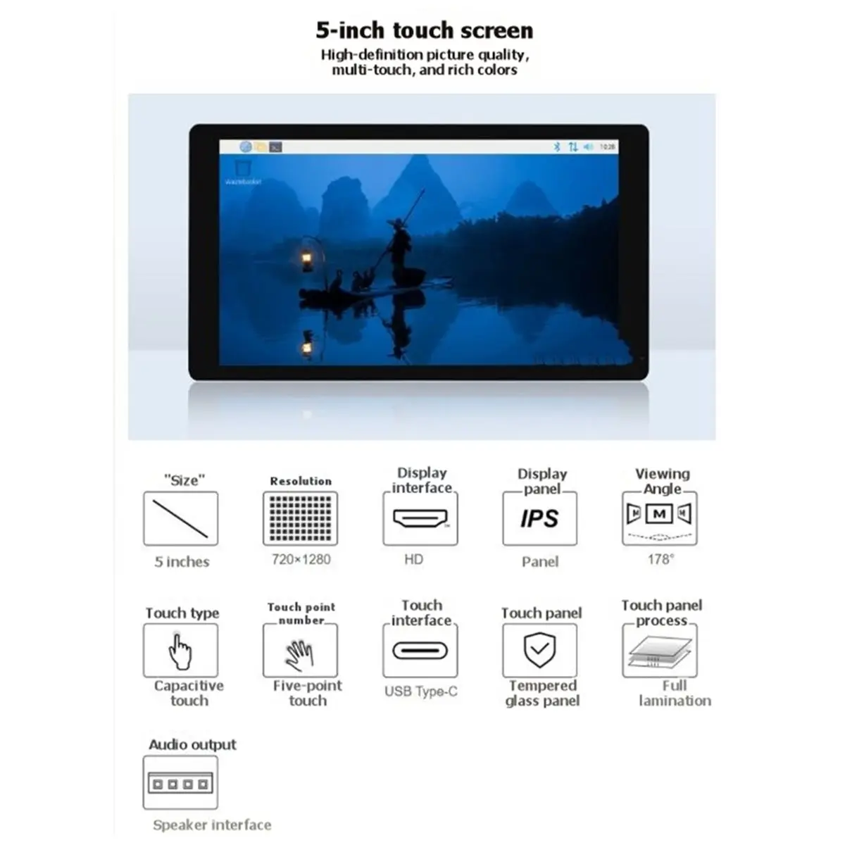 5 Inch LCD 720x1280 Capacitive TouchScreen Display for -Compatible PC Secondary Monitor for Nano