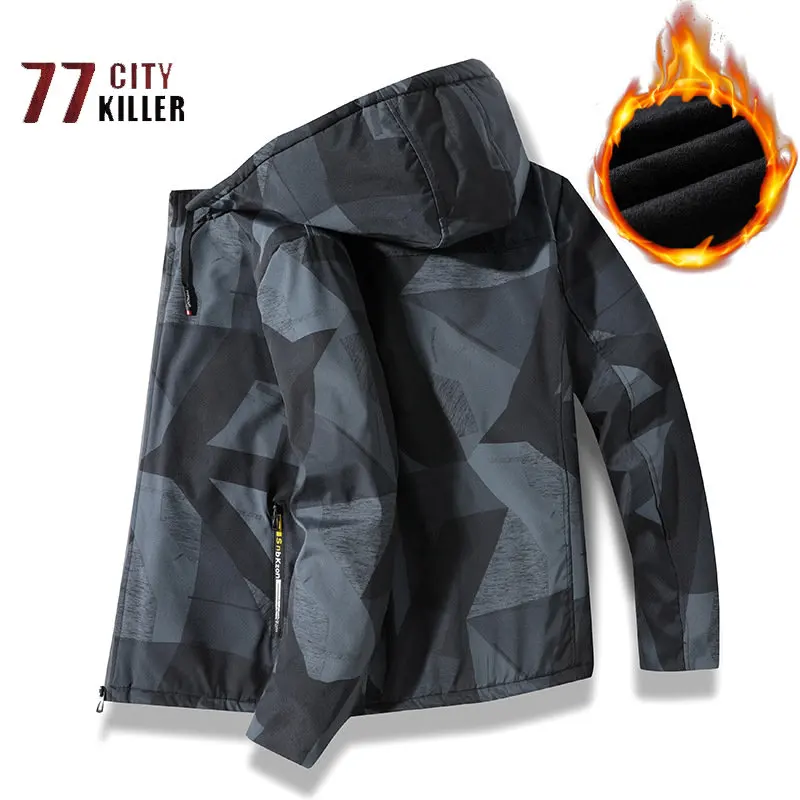 

Winter Men's Casual Thickened Fleece Hooded Parkas Multiple Pockets Zipper Wear-resistant Jacket Men's Outdoor Skiing Tops ropa