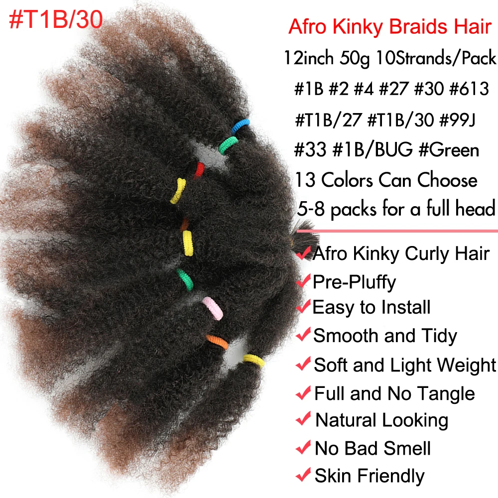 Cheveux Afro Crépus Bouclés En Vrac Synthétique 12 pouces Ombre Marley Twists Tressage Cheveux # 1B 4 27 30 33 99J Vert Ombre Violet Marron Couleurs