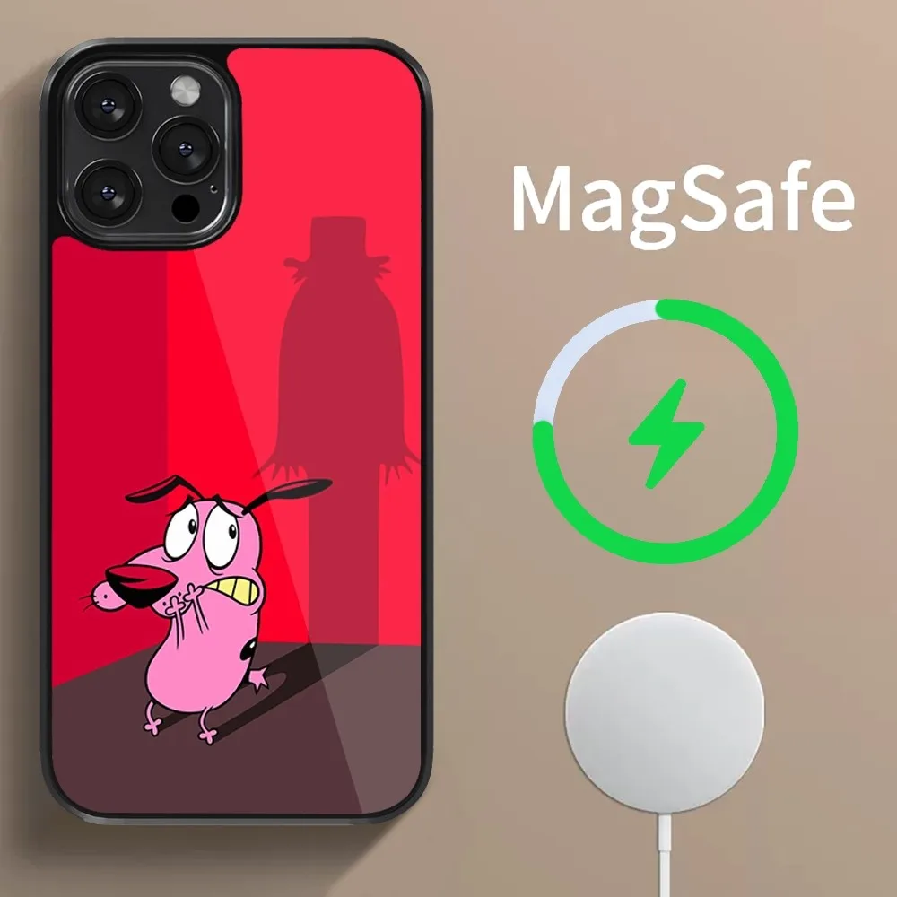 Cartoon C-Courage the C-Cowardly D-Dog Phone Case For iPhone 15 14 13 12 11 Pro Max Plus Mini Magsafe Magnetic Black Cover