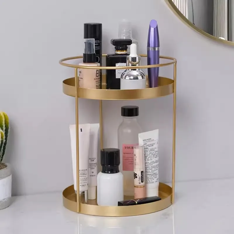 Iron Art Gold Nordic Style Single And Double Layered Flat Bottom Round Goods Perfume Finishing Cosmetics Storage Rack