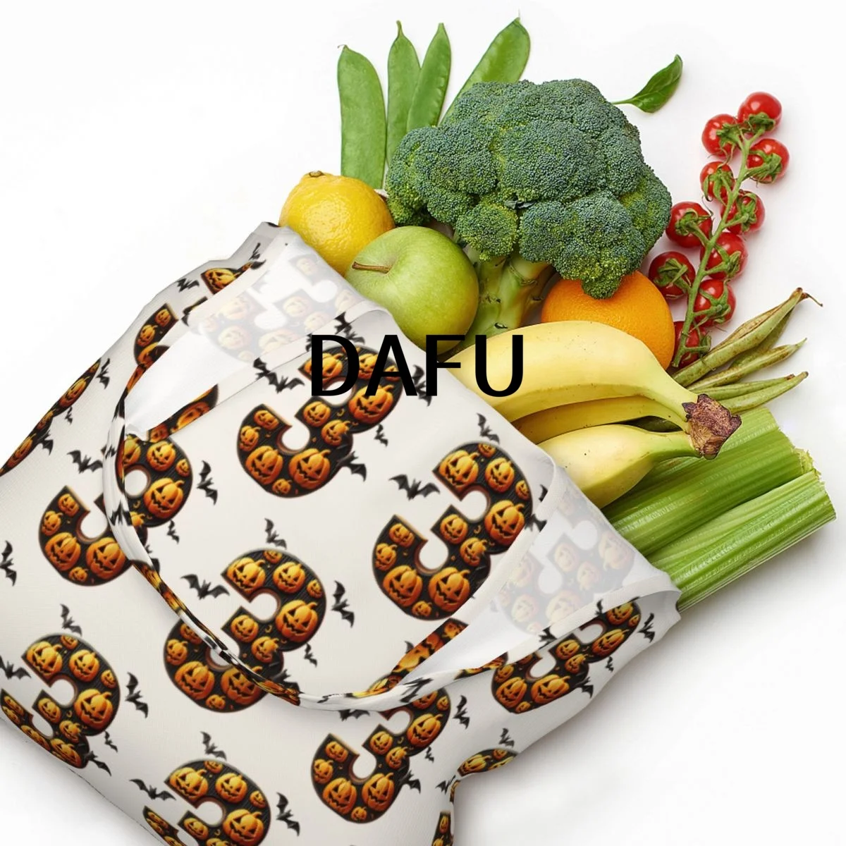 Batty Pumpkin Number 3 Funny Halloween Bat Pumpkin Tote Bag for Women - Gothic Canvas Shoulder Bag Shopping Commute Party