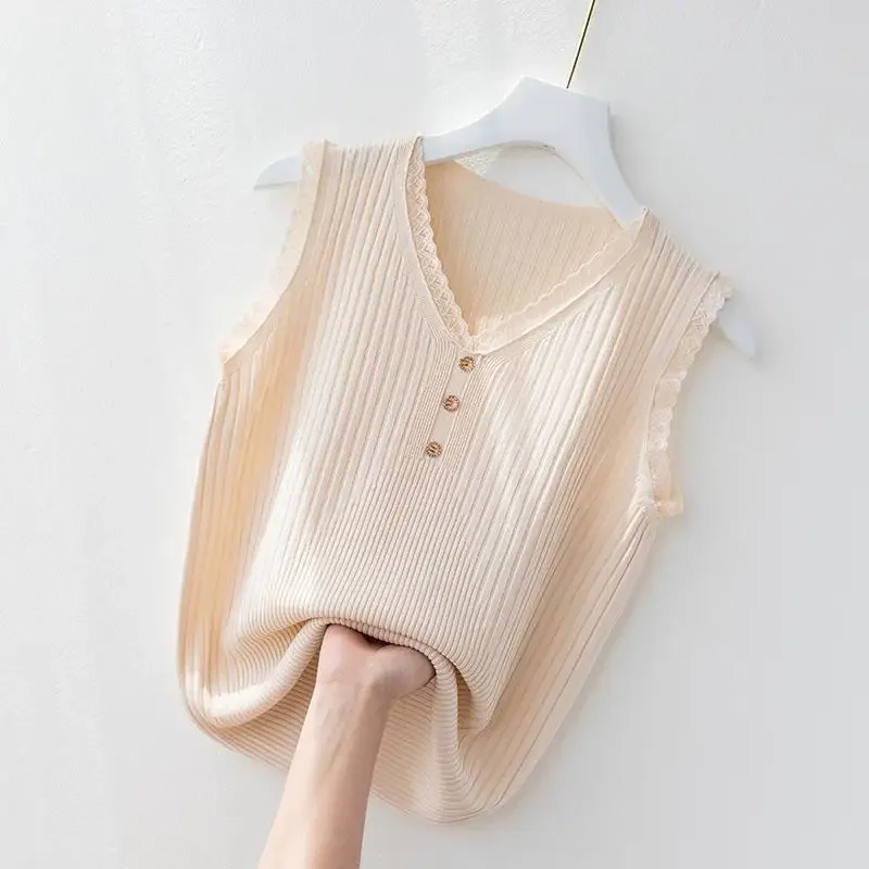 Summer Ice Silk Camisole, Women's Inner Suit, Bottoming, Loose, Belly-covering Sweater, Sleeveless V-neck Vest