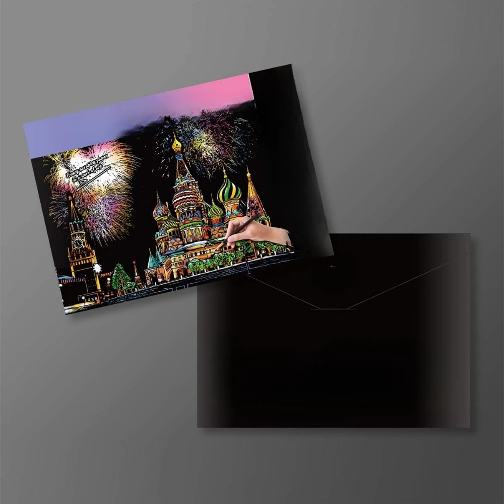 Kit de pintura de rascar para adultos y niños, raspador de escena nocturna de boceto de pintura de arcoíris