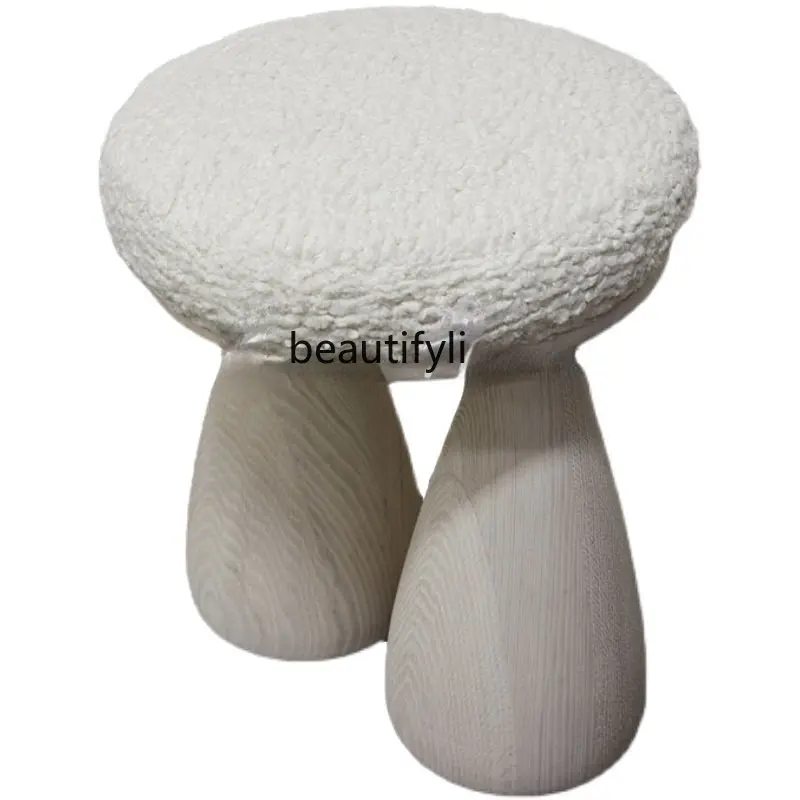 

zq Nordic Creative Lambswool Solid Wood Dressing Stool Simple Shoes Changing Decoration Makeup Ash Wood round Stool