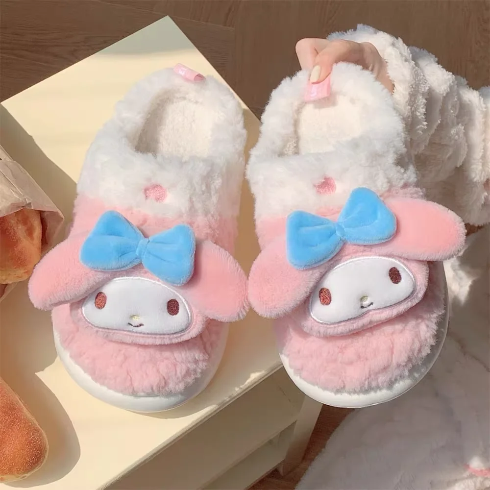 Sanrio Niedliche My Melody Rosa Dicke Flauschige Plüsch Winter Warme Fleece Hausschuhe für Innen und Schlafzimmer Rutschfeste Outdoor-Hausschuhe