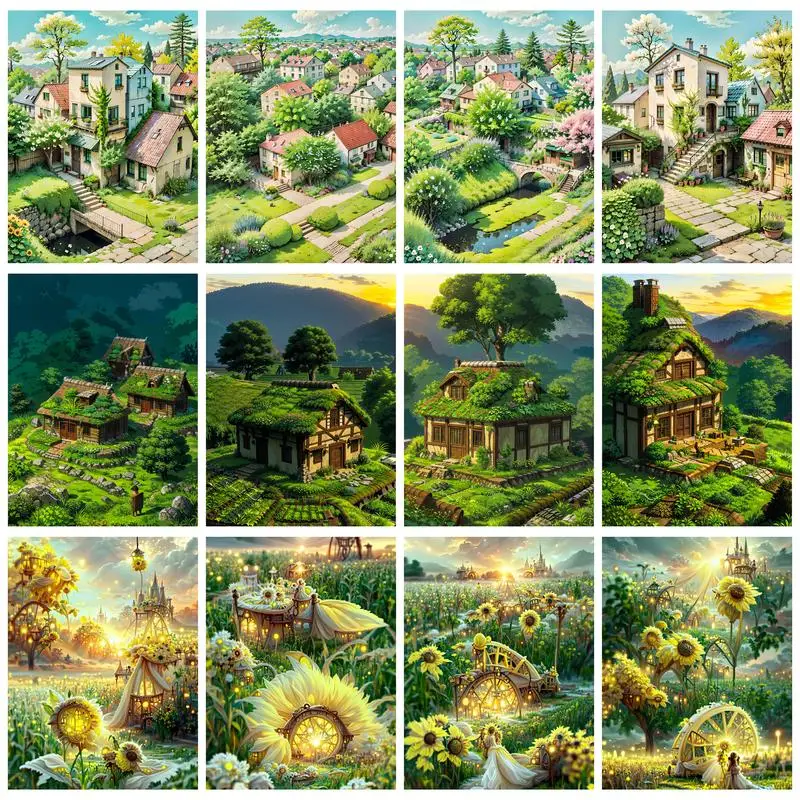 RUOPOTY DIY Paint By Numbers Kits Field Cottage Digital Painting Oil Picture On Canvas For Adults DIY Crafts Art Supplies Home D