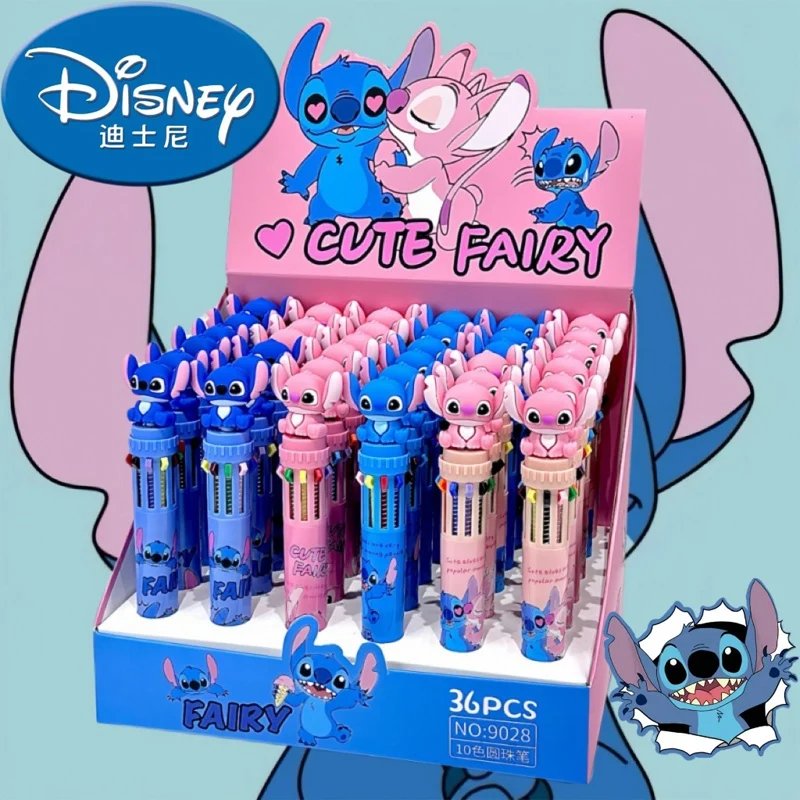 Disney Anime Cartoon Stitch 10 Colors Marker Pen Press Ballpoint Pen Graffiti Colored Pens School Stationery for Children Gifts