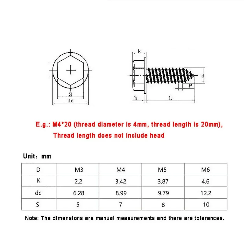 10pcs/lot M3 M4 M5 M6 Phillips Driving Hexagon Head Flange Self Tapping Screws With Washer 304 Stainless Steel Cross