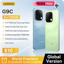 [Мировая премьера] UMIDIGI G9C MTK Helio Android 14 Смартфон 6 + 6 ГБ 128 ГБ 6,75 дюйма HD + Дисплей 50 МП Камера NFC 5000 мАч Мобильный телефон