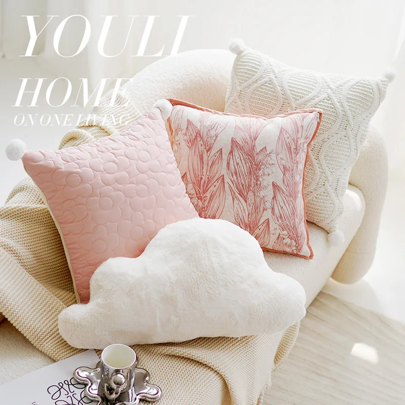 

French Pink High-end Simple Cushion Cover Sofa Pillowcase Living Room Backrest Bay Window Cushions Home Decor Decorative Sofa