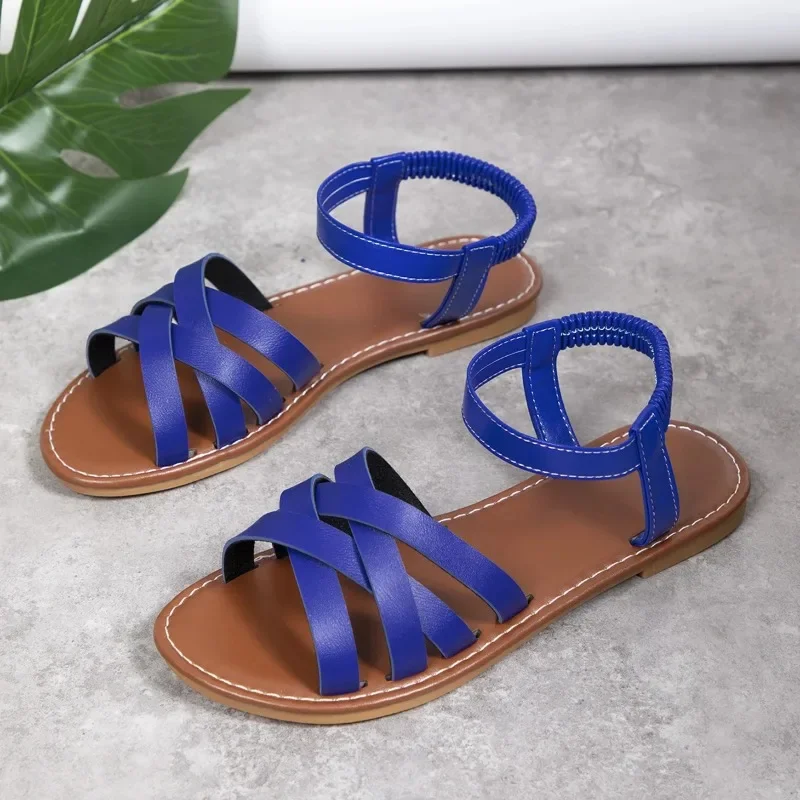 Sandalias planas romanas con correa para Mujer, zapatos de diseñador para playa y exteriores, novedad de verano