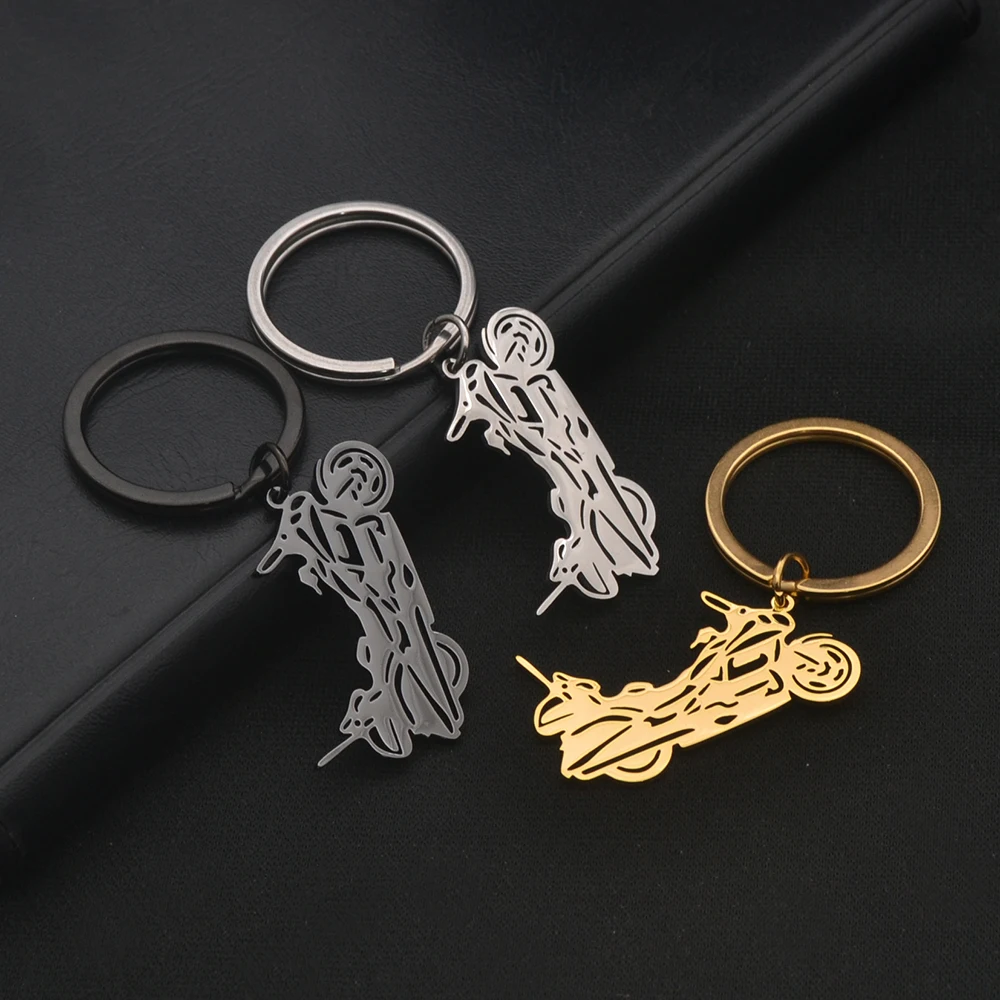 Wholesale and Retail Motorcycle Shape Keyrings, Steel Color, Gold, Black, Stainless Steel aAccessories, Gifts for Racing Friends