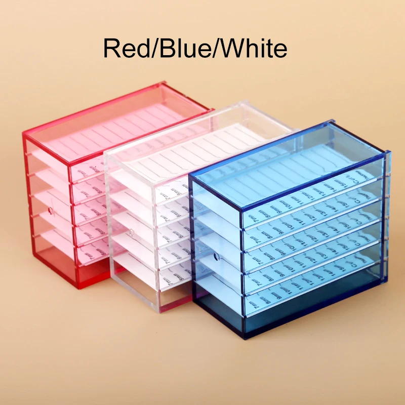 7-15mm False Eyelashes Storage Box 5 Layers Acrylic Pallet Lash Holder RED/BLUE/WHITE Lash Display Accessories Tools