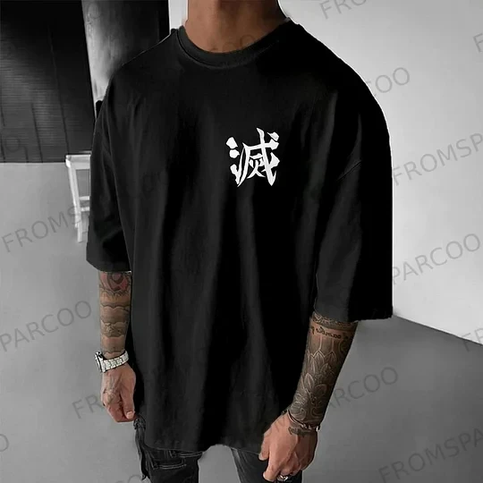 Sparcoo メンズ グラフィック T シャツ 激しい猫 アニメ スタイル パターン クロスナイフ付き 2025 夏 半袖 コットン