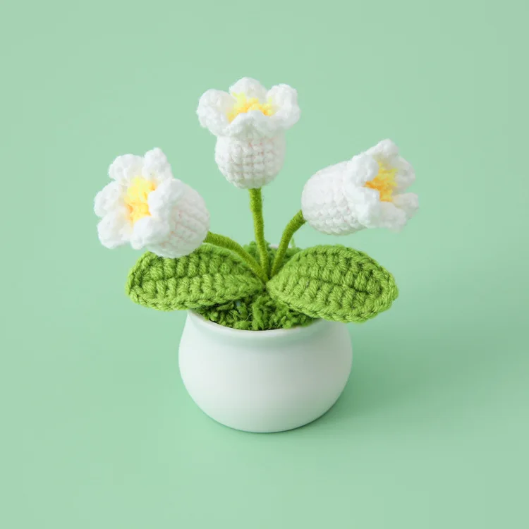 DIY handmade Crochet  Car Ornaments Wool Bell Orchid stalk knitting Potted Plant Decoration